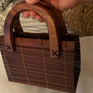 Mini handmade bamboo satchel purse dark brown fr Thailand artisans boho